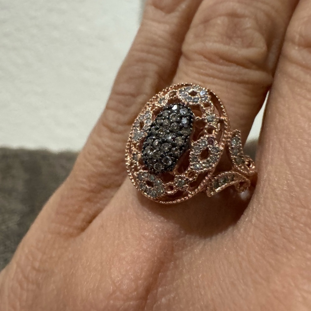 $2800 Effy 14K Rose Gold Filigree Diamond Cocktail Ring Size 7 Diamonds